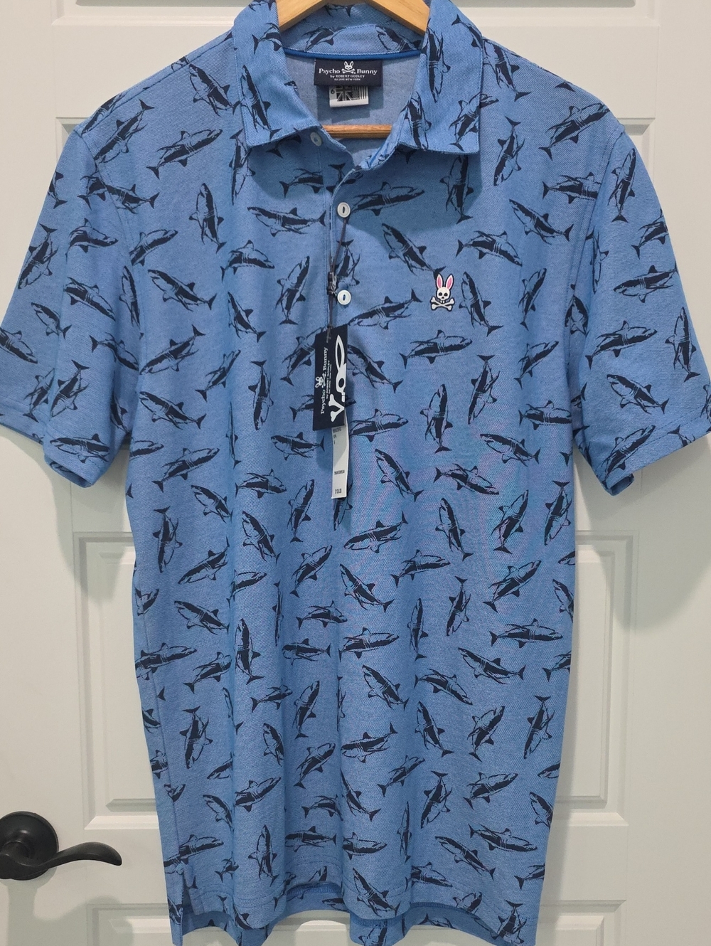Psycho Bunny Blue Shark-Print Polo